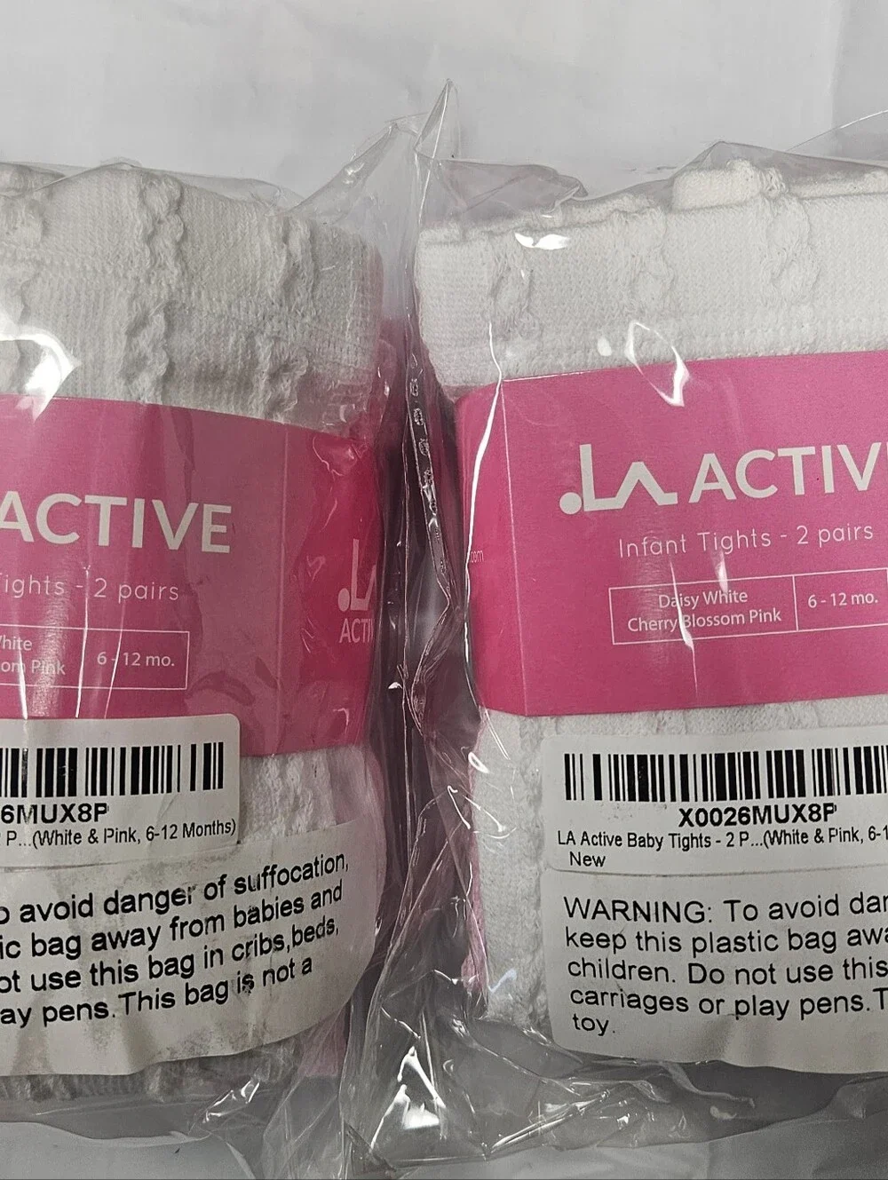 Baby Girl Infant Tights 2 Packs 4 Pairs 6-12M White Pink Non Slip